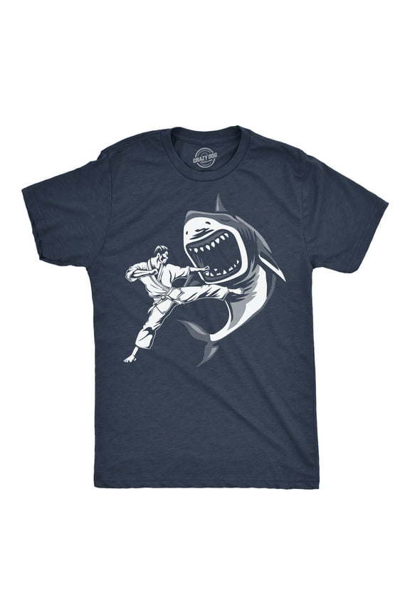 Mens Funny T Shirts Karate Kicked Shark Sarcastic Fighting Graphic Tee Graphic Tees