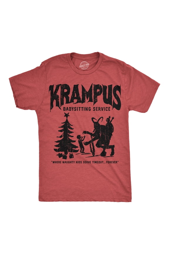 Mens Funny T Shirts Krampus Babysitting Service Sarcastic Christmas Graphic Novelty Tee For Men Graphic Tees