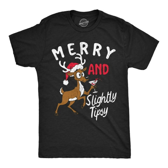 Mens Funny T Shirts Merry And Slightly Tipsy Sarcastic Christmas Graphic Novelty Drinking Tee For Men Graphic Tees