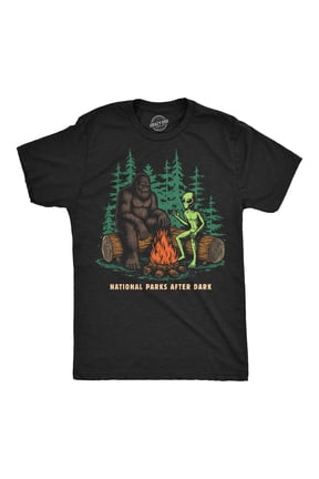 Mens Funny T Shirts National Parks After Dark Sarcastic Bigfoot Alien Graphic Novelty Tee for Men Graphic Tees