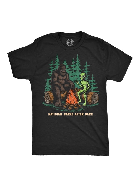 Mens Funny T Shirts National Parks After Dark Sarcastic Bigfoot Alien Graphic Novelty Tee for Men Graphic Tees