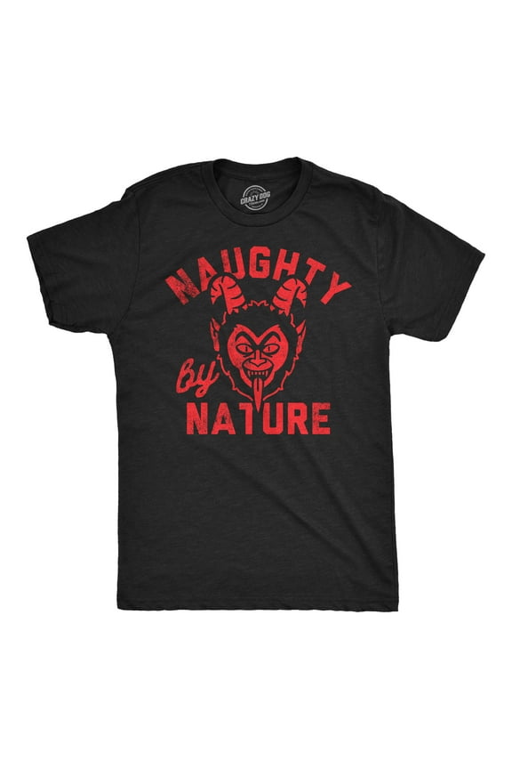 Mens Funny T Shirts Naughty By Nature Sarcastic Christmas Krampus Graphic Novelty Tee for Men Graphic Tees