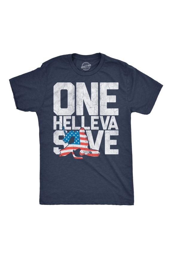 Mens Funny T Shirts One Helleva Save Awesome Patriotic Hockey Tee For Men Graphic Tees