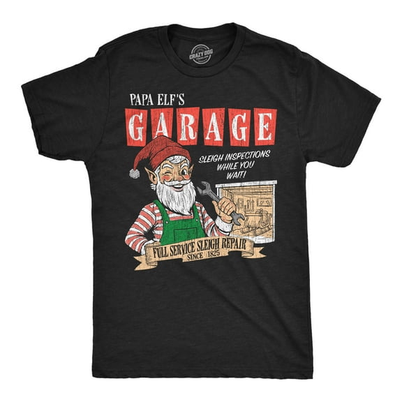 Mens Funny T Shirts Papa Elfs Garage Sarcastic Christmas Graphic Novelty Mechanic Tee For Men Graphic Tees