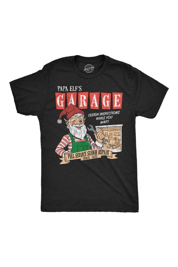 Mens Funny T Shirts Papa Elfs Garage Sarcastic Christmas Graphic Novelty Mechanic Tee For Men Graphic Tees