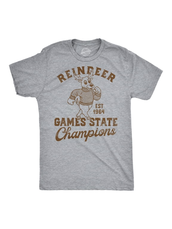 Mens Funny T Shirts Reindeer Games State Champ Sarcastic Christmas Graphic Novelty Tee for Men Graphic Tees