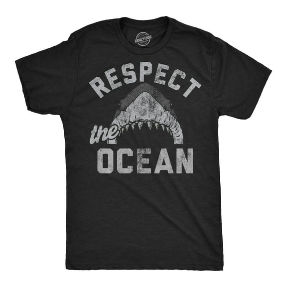 Mens Funny T Shirts Respect The Ocean Sarcastic Shark Graphic Novelty Tee for Men Graphic Tees