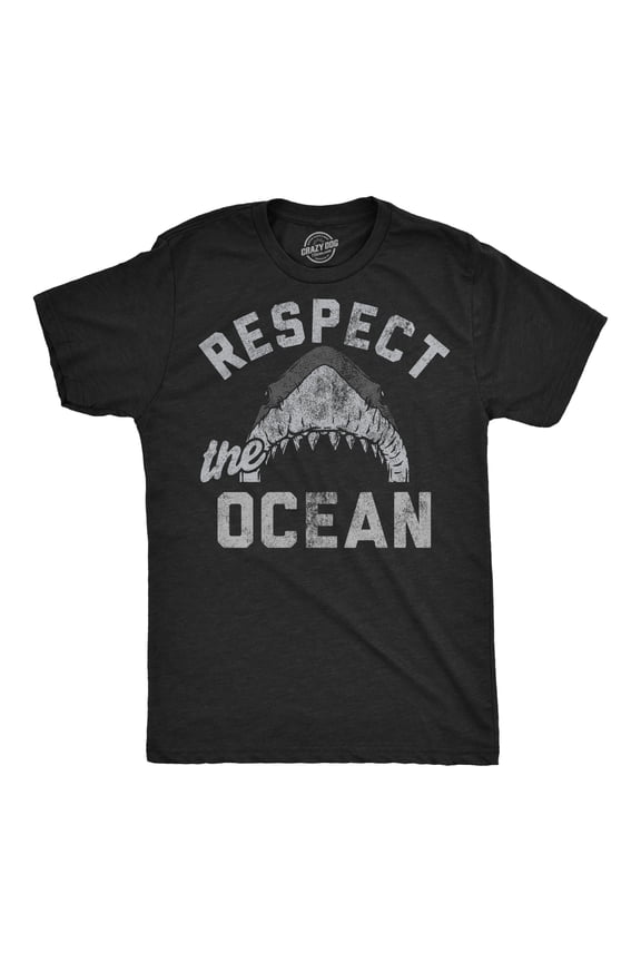 Mens Funny T Shirts Respect The Ocean Sarcastic Shark Graphic Novelty Tee for Men Graphic Tees