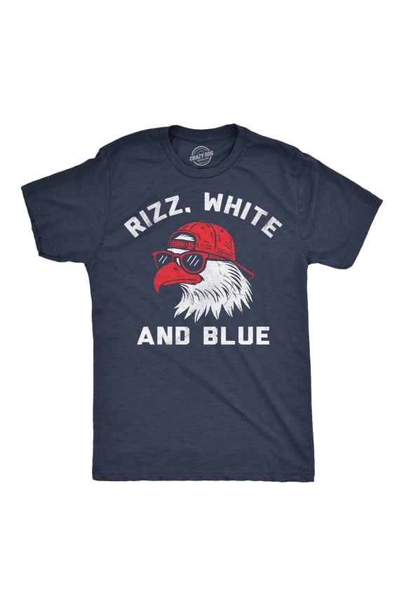 Mens Funny T Shirts Rizz White and Blue Sarcastic Fourth Of July Graphic Novelty Tee for Men Graphic Tees