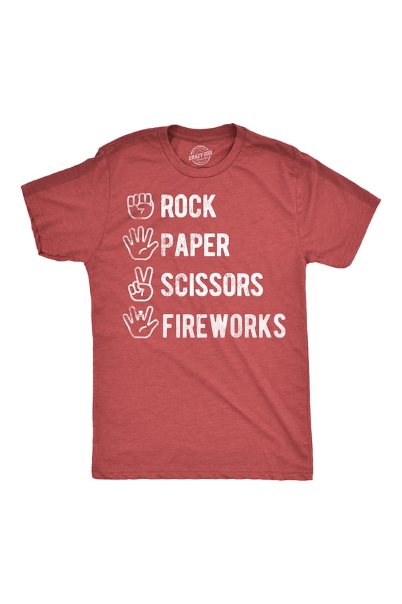Mens Funny T Shirts Rock Paper Scissors Fireworks Sarcastic Fourth Of July Graphic Novelty Tee for Men Graphic Tees