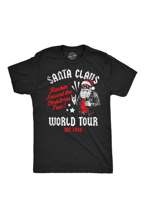 Mens Funny T Shirts Santa Claus World Tour Sarcastic Christmas Graphic Novelty Tee for Men Graphic Tees