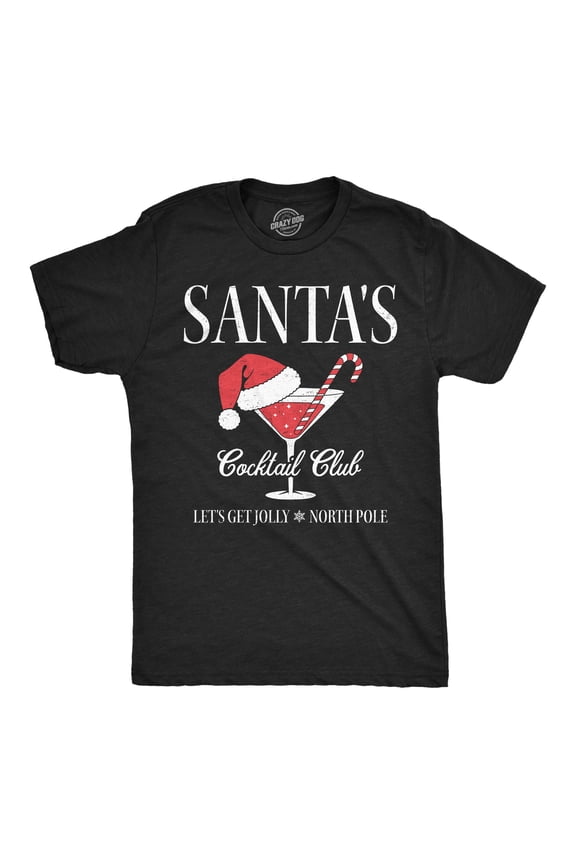 Mens Funny T Shirts Santas Cocktail Club Sarcastic Christmas Drinking Graphic Novelty Tee for Men Graphic Tees
