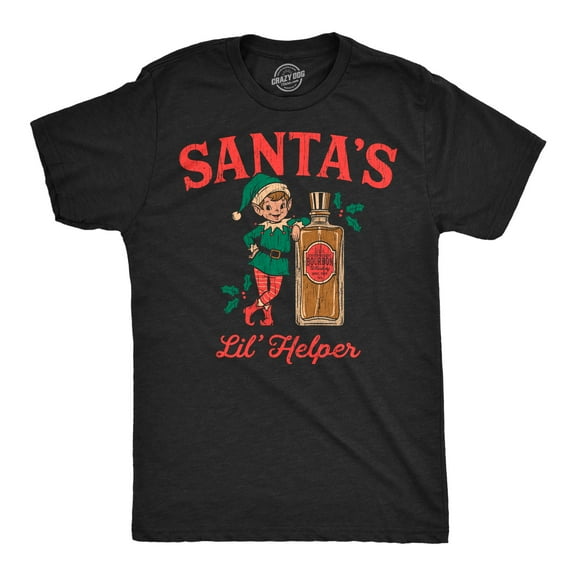 Mens Funny T Shirts Santas Lil Helper Sarcastic Christmas Graphic Novelty Drinking Tee For Men Graphic Tees