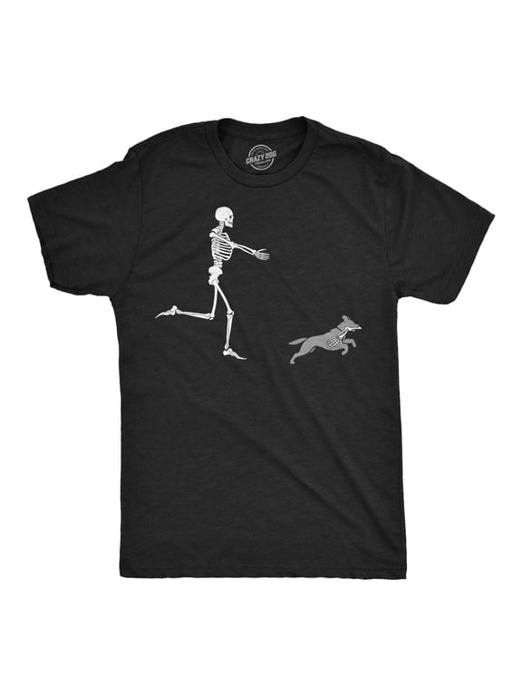 Mens Funny T Shirts Skeleton Chasing Dog Sarcastic Halloween Graphic Novelty Tee for Men Graphic Tees