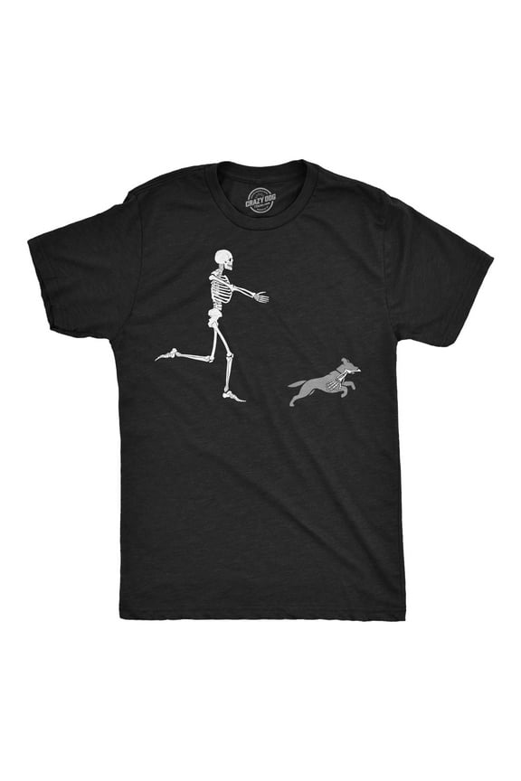 Mens Funny T Shirts Skeleton Chasing Dog Sarcastic Halloween Graphic Novelty Tee for Men Graphic Tees
