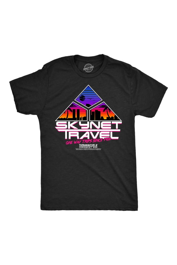 Mens Funny T Shirts Skynet Travel Sarcastic Terminator 2 Movie Tee For Men Graphic Tees