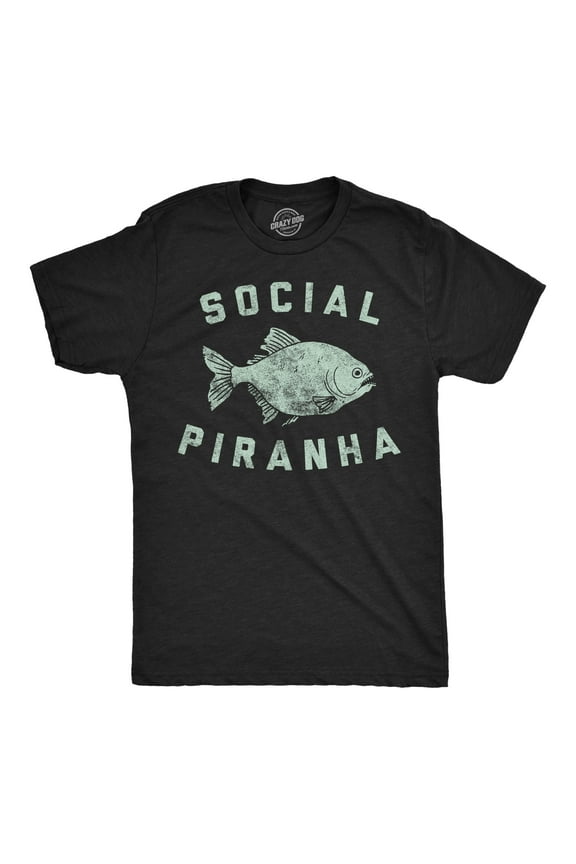 Mens Funny T Shirts Social Piranha Sarcastic Fish Graphic4 Tee for Men Graphic Tees