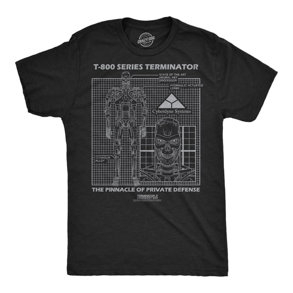 Mens Funny T Shirts T-800 Schematic Retro Terminator 2 Movie Tee For Men Graphic Tees