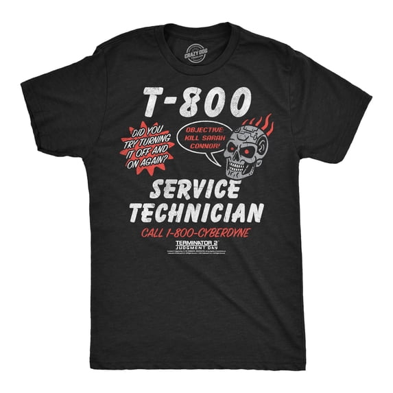 Mens Funny T Shirts T 800 Service Technician Sarcastic Terminator 2 Movie Tee For Men Graphic Tees