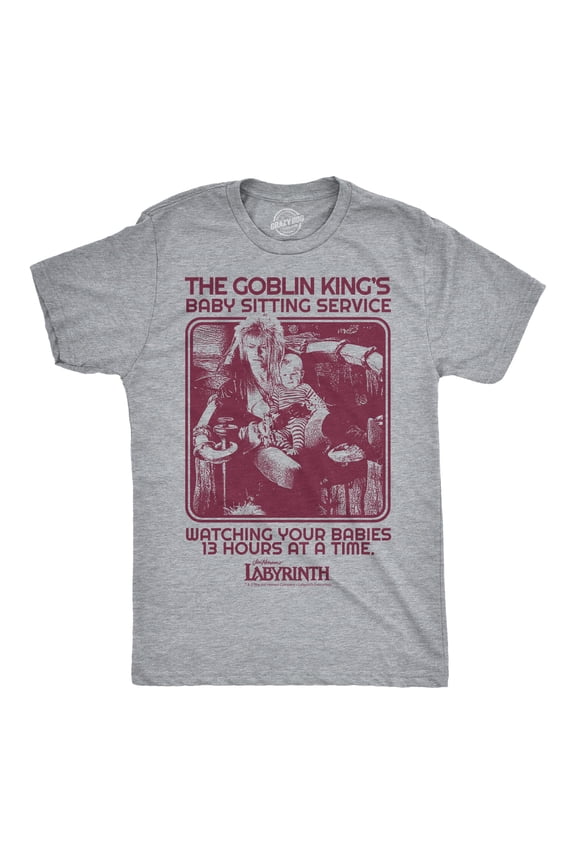 Mens Funny T Shirts The Goblin Kings Babysitting Service Jim Henson's Labyrinth Movie Tee For Guys Graphic Tees