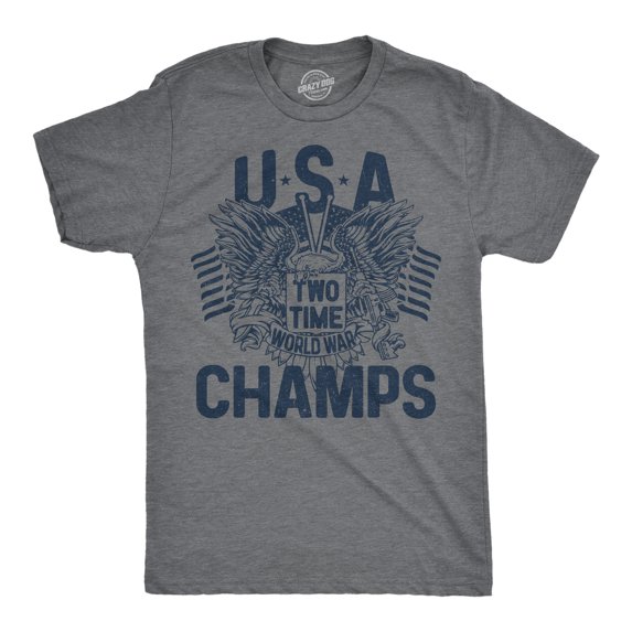 Mens Funny T Shirts USA Two Time World War Champs Sarcastic Fourth Of July Graphic Novelty Tee for Men Graphic Tees