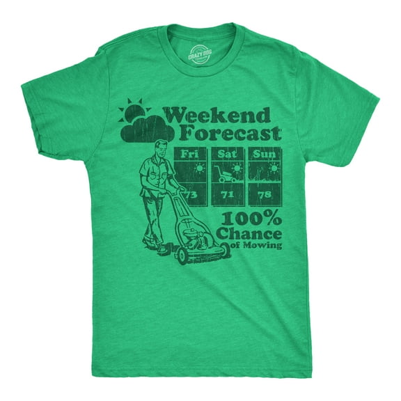 Mens Funny T Shirts Weekend Forecast 100% Chance Of Mowing Sarcastic Graphic Novelty Tee for Men Graphic Tees