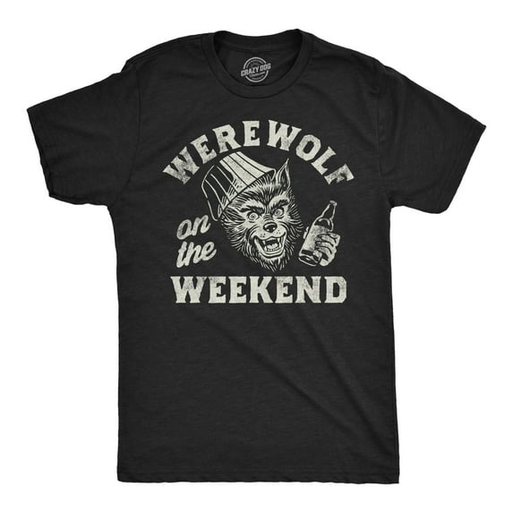 Mens Funny T Shirts Werewolf On The Weekend Sarcastic Halloween Party Animal Tee for Men Graphic Tees