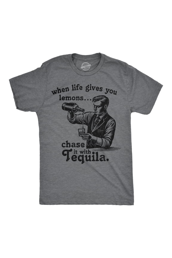 Mens Funny T Shirts When Life Gives You Lemons Chase It With Tequila Sarcastic Drinking Graphic Novelty Tee for Men Graphic Tees