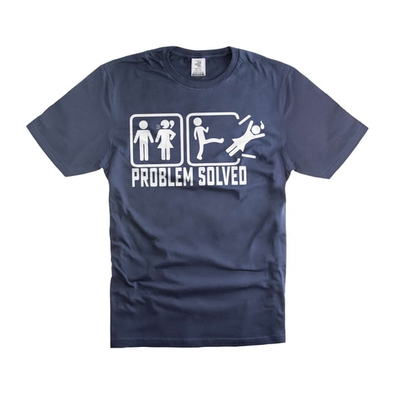 Mens Funny T-shirt Problem Solved Shirt Humorous Gifts Valentine's Day Shirt Gift For Husband Men (Large Navy Blue)