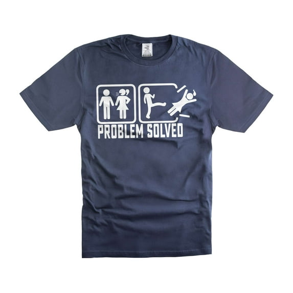 Mens Funny T-shirt Problem Solved Shirt Humorous Gifts Valentine's Day Shirt Gift For Husband Men (Medium Navy Blue)