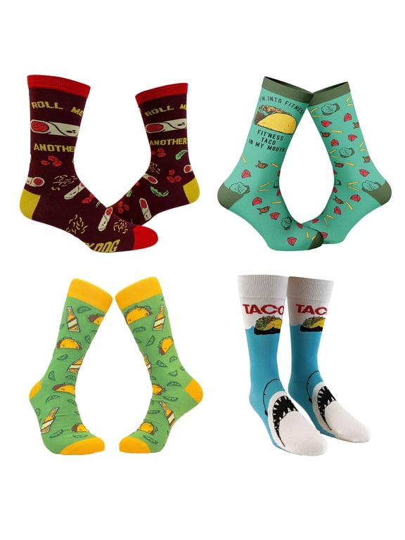 Mens Funny Taco Socks Bundle 4 Pack Socks With Awesome Graphics for Men