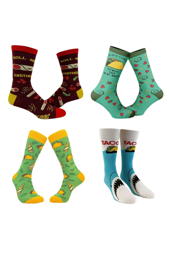 Mens Funny Taco Socks Bundle 4 Pack Socks With Awesome Graphics for Men
