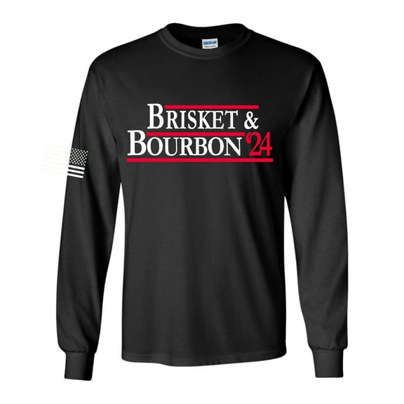 Mens Funny Tshirt Brisket & Bourbon 2024 Long Sleeve T-shirt-Black-large