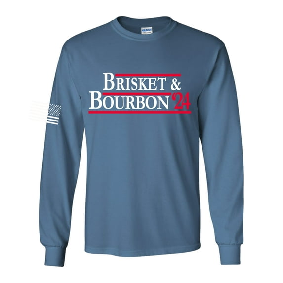 Mens Funny Tshirt Brisket & Bourbon 2024 Long Sleeve T-shirt-Indigo-xxl
