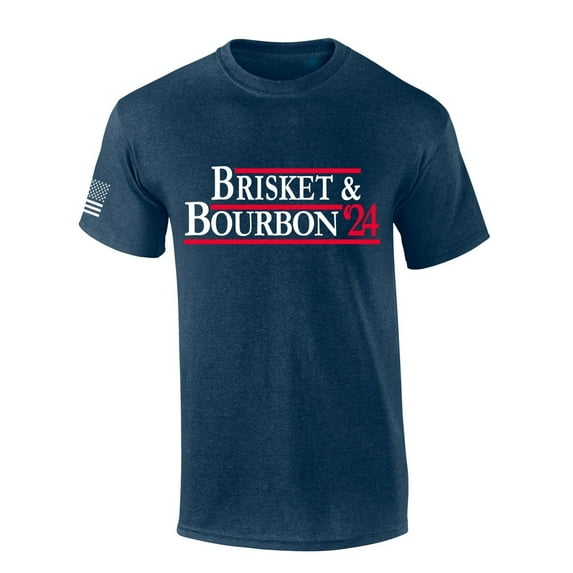 Mens Funny Tshirt Brisket & Bourbon 2024 Short Sleeve T-shirt-Heather Navy-large