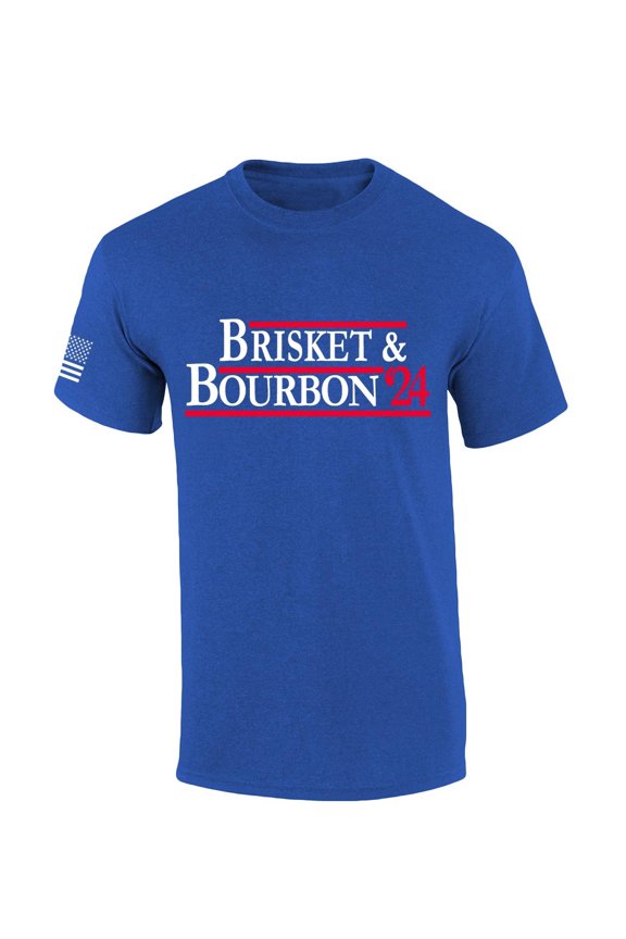 Mens Funny Tshirt Brisket & Bourbon 2024 Short Sleeve T-shirt-Heather Royal-xl