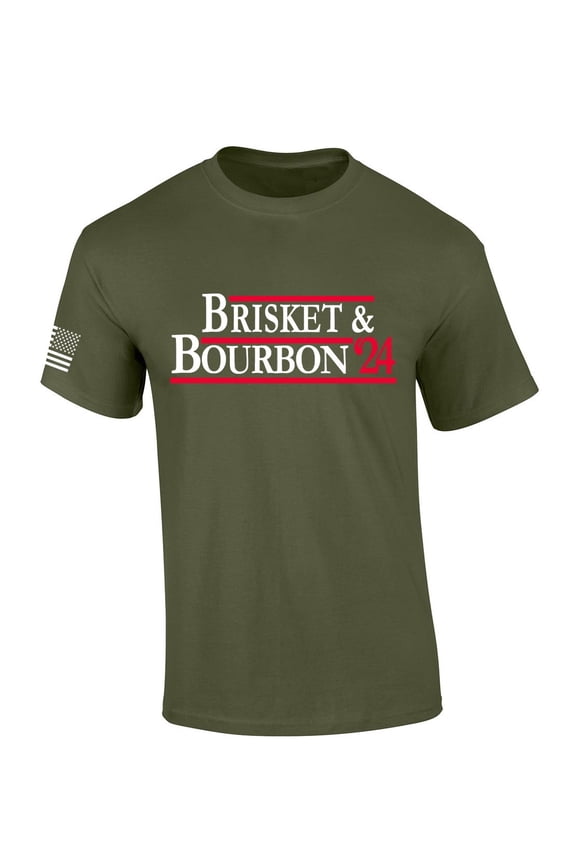 Mens Funny Tshirt Brisket & Bourbon 2024 Short Sleeve T-shirt-Military-large