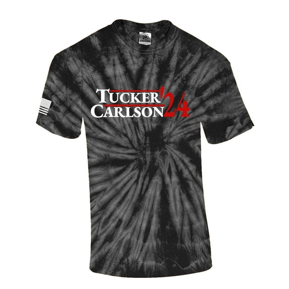 Mens Funny Tucker 2024 Carlson '24 Campaign Tee Patriotic American Flag Sleeve T-shirt-Black Tie Dye-5xl
