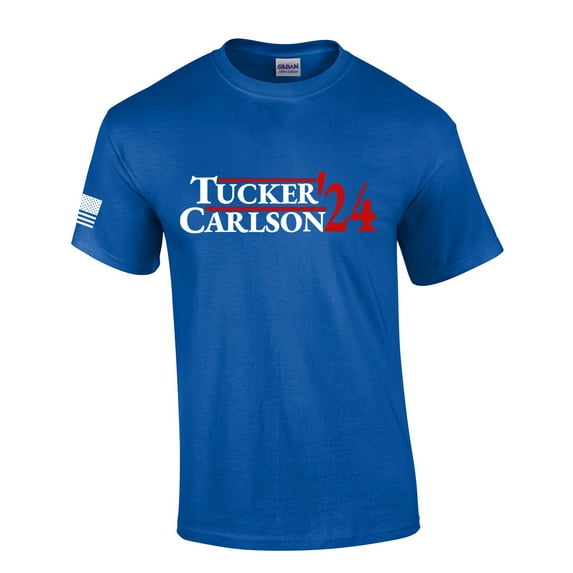 Mens Funny Tucker 2024 Carlson '24 Campaign Tee Patriotic American Flag Sleeve T-shirt-Royal-xxxl