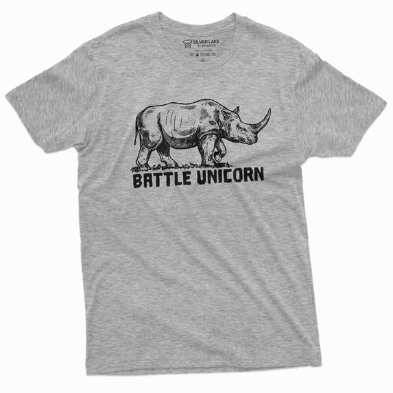 Mens Funny Unicorn T-Shirt Rhino Battle Unicorn Shirt Humorous Tee Tshirt (4X-Large Grey)