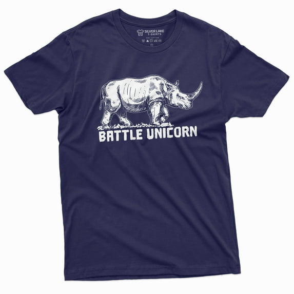 Mens Funny Unicorn T-Shirt Rhino Battle Unicorn Shirt Humorous Tee Tshirt (4X-Large Navy Blue)