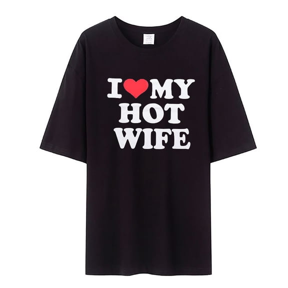 Mens Funny Valentines Day T Shirts I Love My Wife Letter Print Summer Casual Short Sleeve Lover Gifts Tops