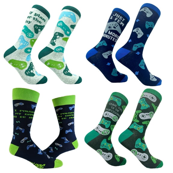 Mens Funny Video Game Socks Bundle 4 Pack Socks With Awesome Graphics for Men