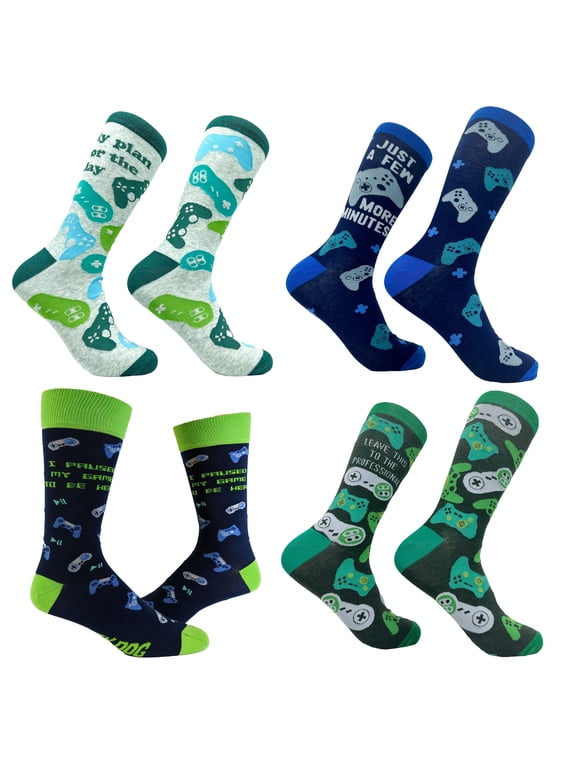 Mens Funny Video Game Socks Bundle 4 Pack Socks With Awesome Graphics for Men