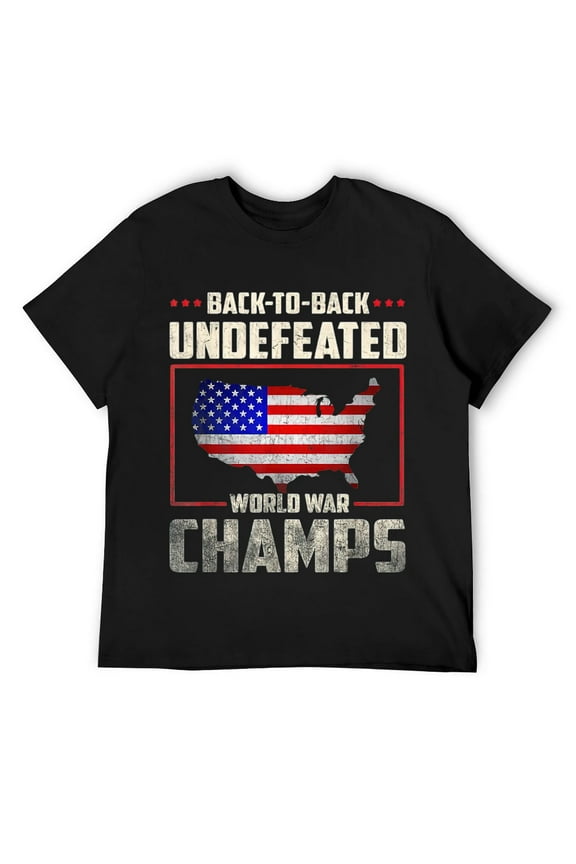 Mens Funny Vintage Undefeated-World War Champs US Flag T-Shirt Black