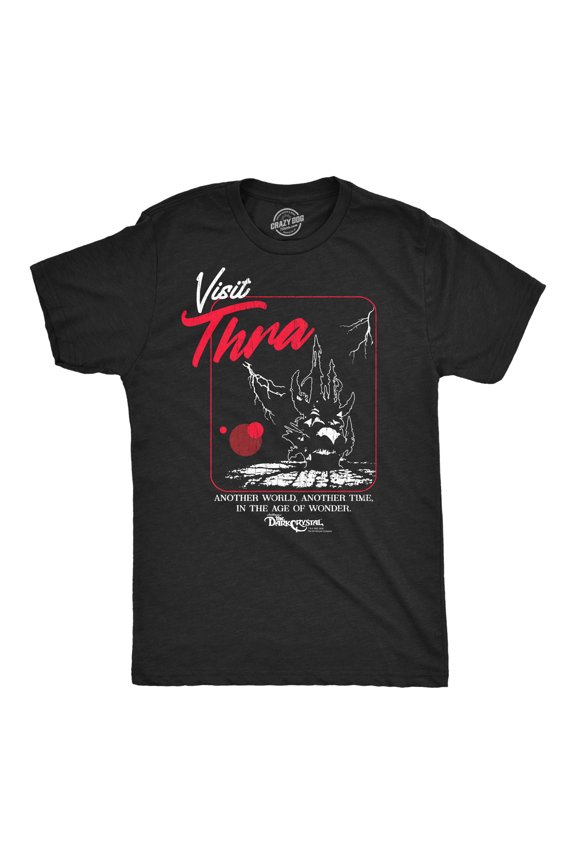 Mens Funny Visit Thra T-Shirt - Jim Henson's Dark Crystal Tee for Guys - Retro Movie Tshirt with Vintage Design Graphic Tees