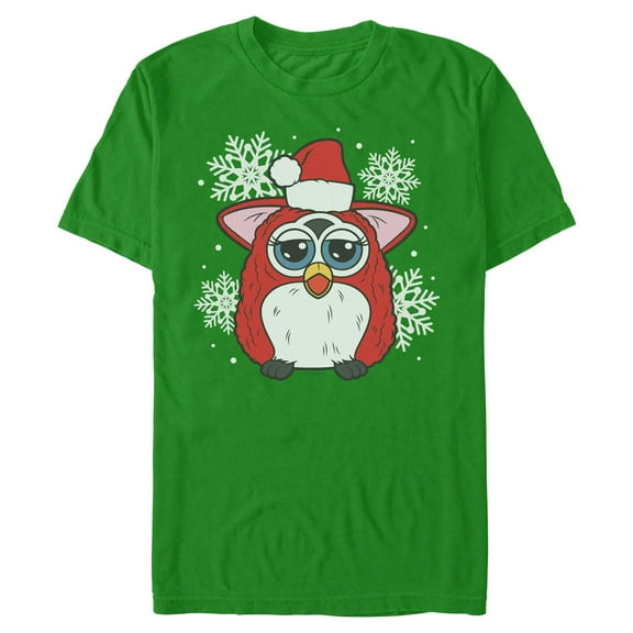 Mens Furby Santa Hat and Snowflakes T Shirt