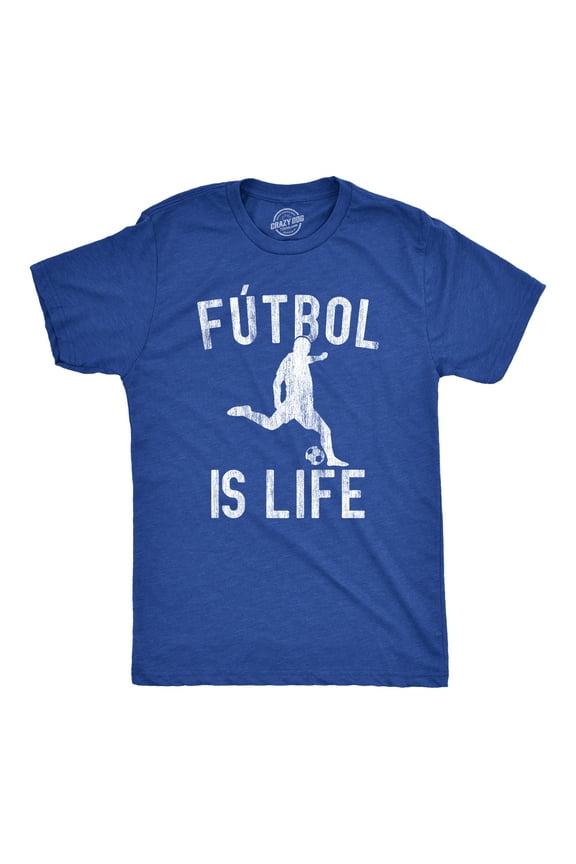 Mens Futbol Is Life T Shirt Funny Football Lovers Novelty Soccer Graphic Tee for Guys Graphic Tees