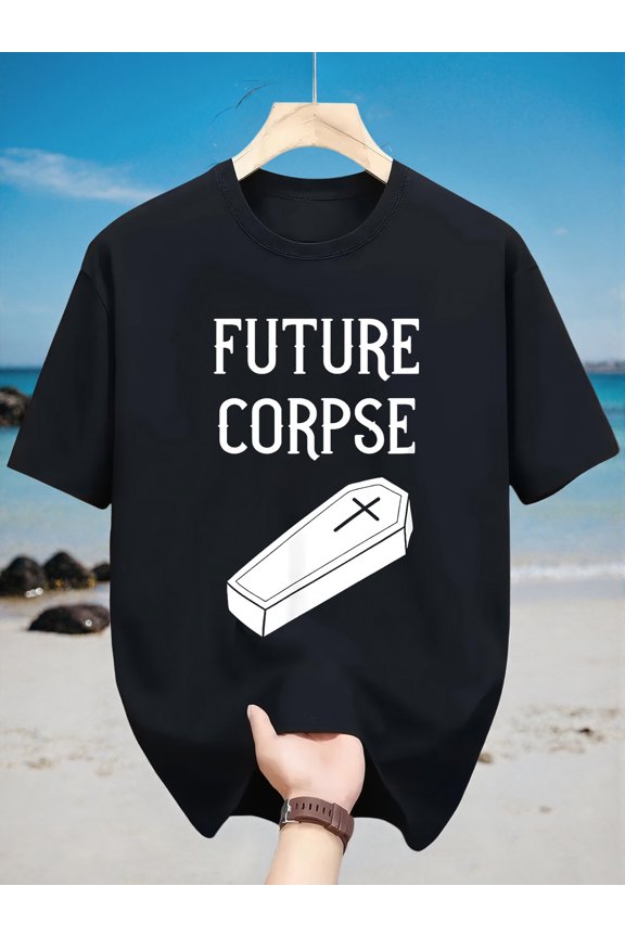 Mens Future Corpse Coffin Graphic Tee Spooky Humor Casual Cotton T Shirt