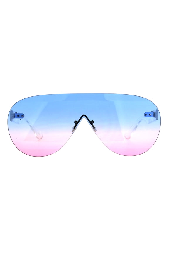 Mens Futuristic Rimless Panel Shield Racer Pilots Sunglasses Blue Pink